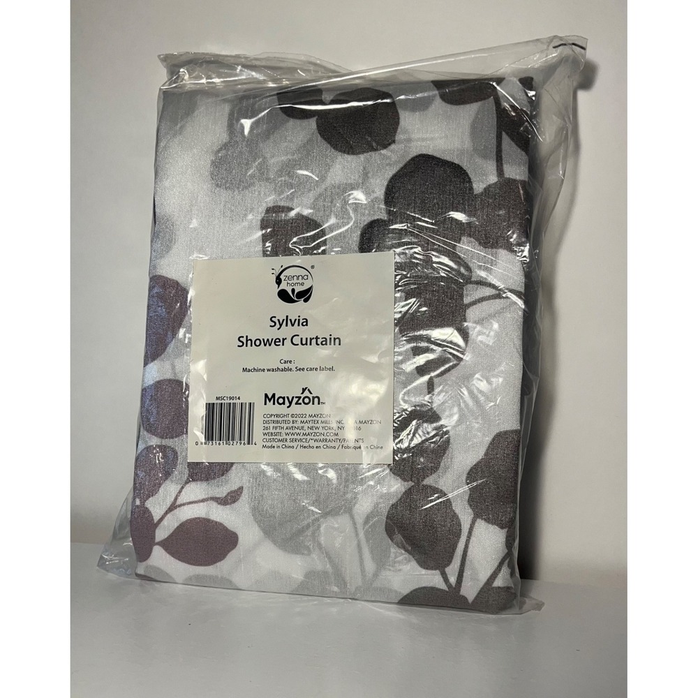 Zenna Home Sylvia Fabric Shower Curtain White Gray PurpleFloral Machine Washable
